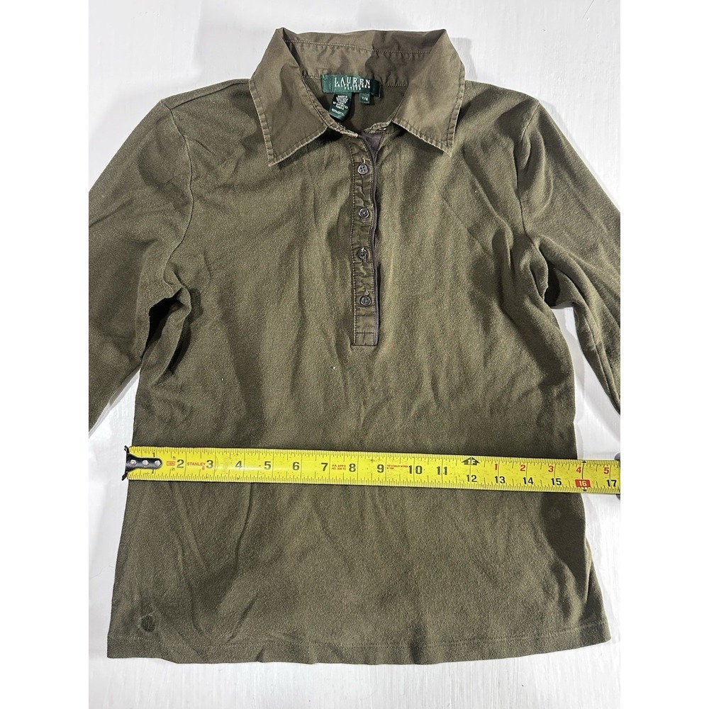 Lauren Ralph Lauren Polo Shirt Womens Size Petite Medium Green 3/4 Sleeve Top - Picture 6 of 8